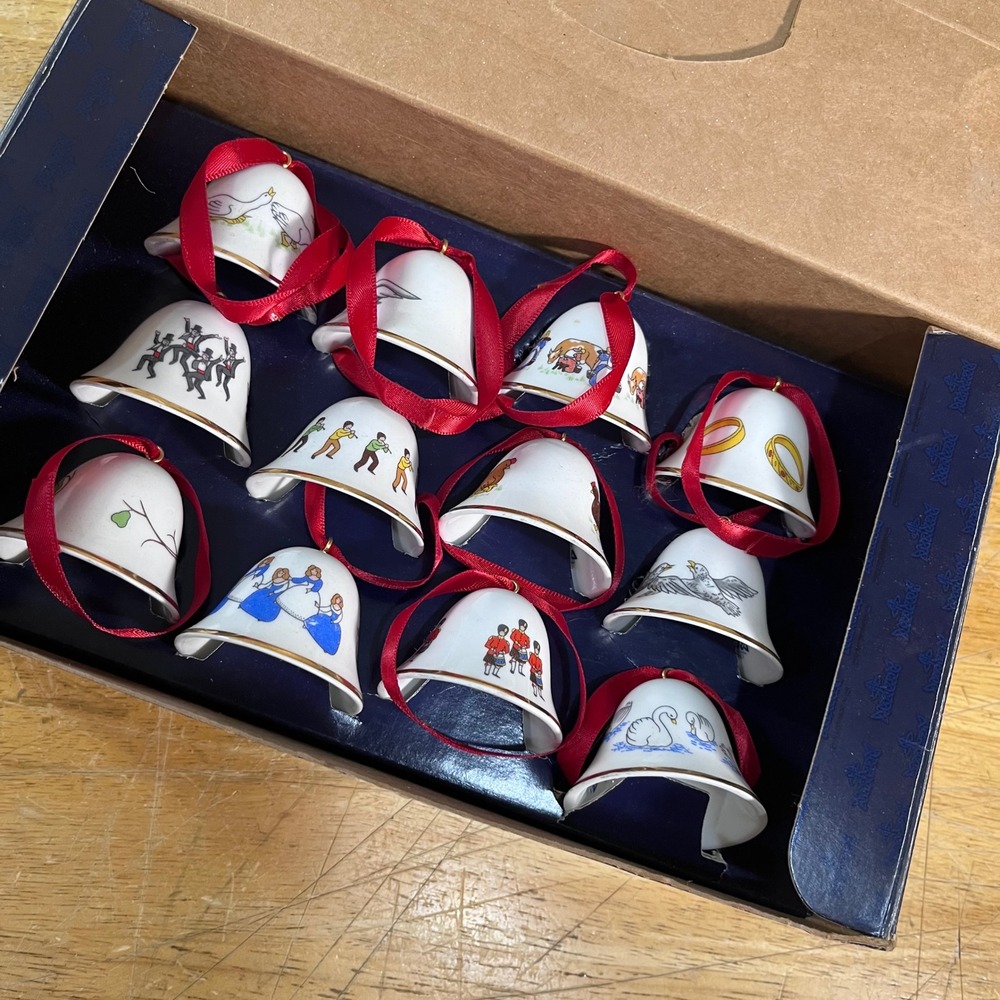 Royal Tara 12 Days of Christmas Bell Ornaments Set Vtg Fine Bone China Ireland